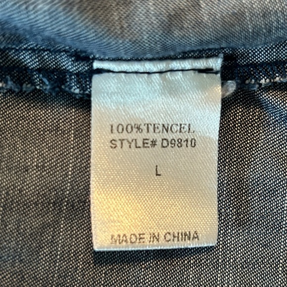 Joh Indigo Blue Tencel Tunic Top w Frayed Hi Lo Hems, Pockets, Hidden Roll Tabs - Picture 8 of 11